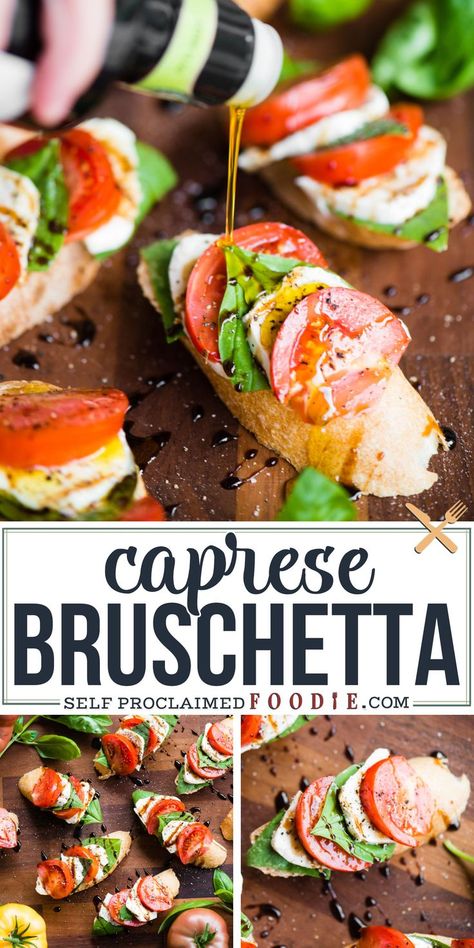 Bruschetta Serving Ideas, Caprese Toast Appetizers, Tomato Mozzarella Basil Bruschetta, Caprese Bruschetta Recipe, Tomato Mozzarella Toast, Appetizer Summer, Caprese Salad Appetizer, Caprese Toast, Mozzarella Bruschetta