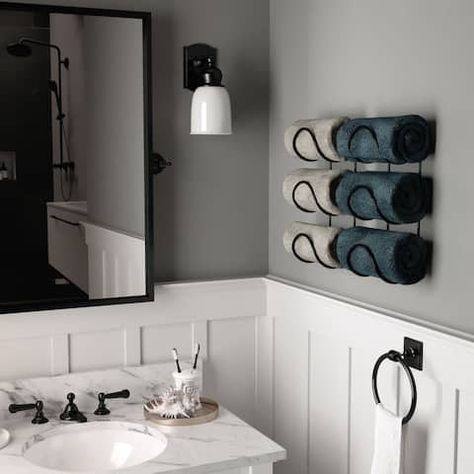 Enhance your bathroom décor with Wallniture Boto 5-piece modular towel holder. This chic bathroom storage solution will add a rustic touch to your bathroom wall décor while saving space in your bathroom cabinet. Bathroom Shelving Unit, Metal Towel Racks, Wall Mounted Towel Rack, Bad Inspiration, Towel Holder Bathroom, Up House, Toilet Storage, Towel Rack Bathroom, Farmhouse Bathroom Decor