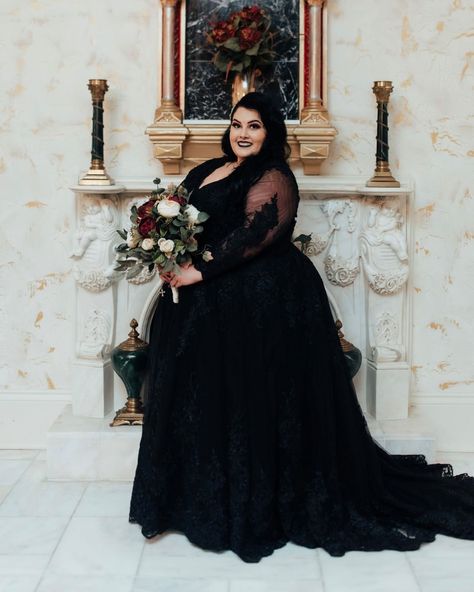 Black Wedding Dress Elegant Plus Size, Black Plus Size Wedding Dresses With Sleeves, Goth Wedding Dress Plus Size, Plus Black Wedding Dress, Black Wedding Gowns Plus Size, Black Wedding Gowns The Bride, Black Wedding Jumpsuit, Black Wedding Gowns Lace, Black Plus Size Wedding Dresses