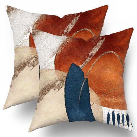 PRICES MAY VARY. Cotton Polyester ★【Size】:18x18inches,45x45cm,NOTE:ONLY 2 pieces boho pillow covers contained,inserts NOT included ★【HIGH-QUALITY FABRICS】: Boho Mid Century Modern throw pillows with Navy Blue Burnt Orange Abstract design are made of pure cotton-polyester blend,which has an invisible zipper,double-sided printing,simple and elegant design.The bohemian throw pillow covers are comfortable and friendly to your skin or pets.indelible after washing. ★【EXCELLENT DESIGN】:The navy blue bu Orange Fall Decor, 2 Aesthetic, Mid Century Modern Pillows, Boho Mid Century Modern, Bohemian Throw Pillows, Modern Pillow Covers, Bedroom Patio, Boho Mid Century, Orange Throw Pillows