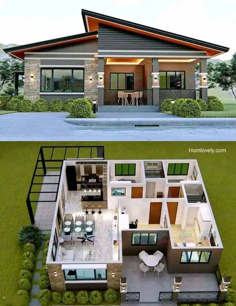 Small House Design Architecture, Small House Blueprints, Family Projects, Small House Layout, Two Story House, Modern Small House Design, Modern Bungalow House, Building House Plans Designs, Building Plans House