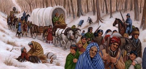 This image demonstrates the Cherokee walking on the Trail of Tears in 1830s because of the Indian Removal Act. Indian Symbols, Tears Art, Cherokee Indian, Trail Of Tears, Native American History, My Heritage, Find A Grave, Native American Art, First Nations