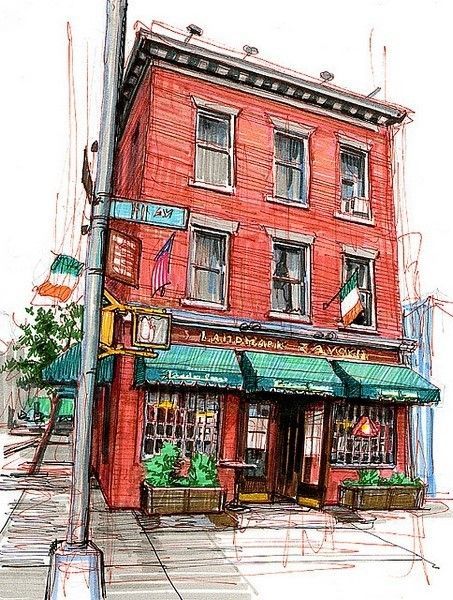 Enjoy These Cityscapes In The Form Of Urban Sketches: 40 Beautiful Locations - Bored Art Street Sketch Urban Sketchers, Architecture Sketches, City Sketch, Watercolor Architecture, Building Illustration, House Sketch, Architectural Sketch, Architectural Drawing, Urban Sketchers