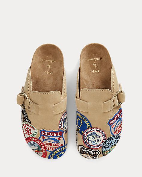 Turbach Logo-Patch Suede Clog for Men | Ralph Lauren® UK Clogs Men, Custom Shoes Diy, Suede Clogs, Fantastic Shoes, Shoe Wishlist, Shoes Outfit Fashion, Boys Fits, French Guiana, Swag Shoes