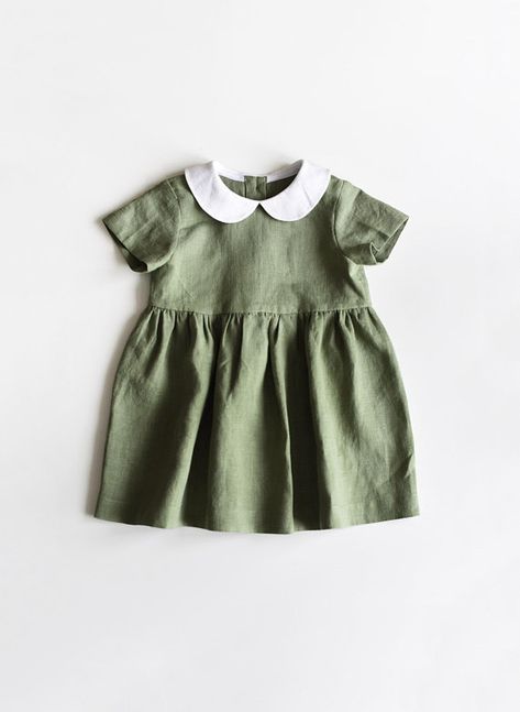 Linen Dress, Baby Dress, Linen Baby Dress, Toddler Dress, Sage Green Linen, Olive Dress, White Peter Pan Collar, Toddler Linen, Organic Baby Linen Baby Dress, Baby Dress Wedding, Baby Mode, Teenage Outfits, Dress Sage, Olive Dress, Newborn Babies, Dress Linen, Trendy Baby