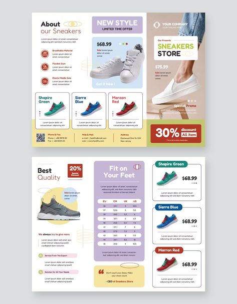 Footwear Sale Trifold Brochure Template AI, EPS Sales Brochure Design, Product Sales Design, Brochure Design Layouts, Brochure Examples, Brochure Trifold, Business Brochure Design, Brochure Design Layout, Professional Brochure, Trifold Brochure Design