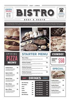 A3 Size Menu Design, Newspaper Menu Design, Diner Menu Design, Retro Menu Design, Vintage Menu Design, Food Newspaper, Bistro Breakfast, Burger Business, Starters Menu