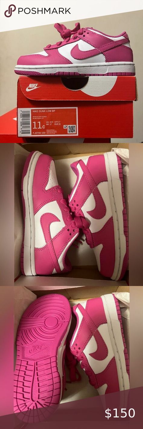 Nike Dunk Low Active Fuchsia Pre School Size 11c FJ0705-100 Nike Dunk Kids PS Pre School, Nike Dunk Low, Dunk Low, Nike Dunk, Nike Dunks, Preschool, Nike, Fashion Design, Fashion Trends