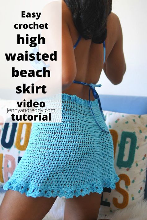 Easy crochet high waisted skirt for beginners, great for beach skirt or a cover up all you need is just half double crochet stitch and you can make them in any size it made to measure with cotton dk weight yarn step by step full video tutorial on jennyandteddy crochet blog. Crochet Swim Skirt Cover Up, Simple Crochet Skirt Pattern Free, Crochet Skirt Beginner, Crochet Beach Skirt Pattern Free Cover Up, Crochet Skirt And Top Set Free Pattern, Crochet Mesh Skirt Cover Up, Crochet Skirt Cover Up Pattern Free, Crochet Cover Up Skirts, Crochet Skirt Pattern Free Tutorials