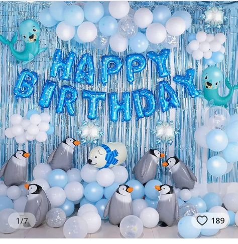 Penguin Birthday Party Decorations, Polar Bear Birthday Party, Penguin Themed Birthday Party, Bear Birthday Party Ideas, Ice Age Birthday Party, Polar Bear Birthday, Polar Bear Party, Penguin Birthday Party, Winter Party Themes