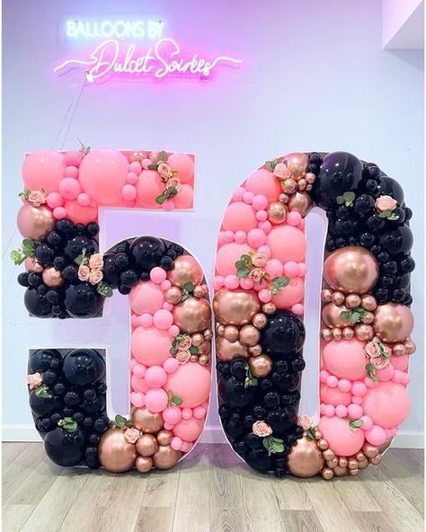 50th Birthday Balloons, Life Milestones, Balloon Mosaic, Arch Balloon, Balloon Artist, Chanel Party, 50 Birthday, Personalized Balloons, Balloon Columns