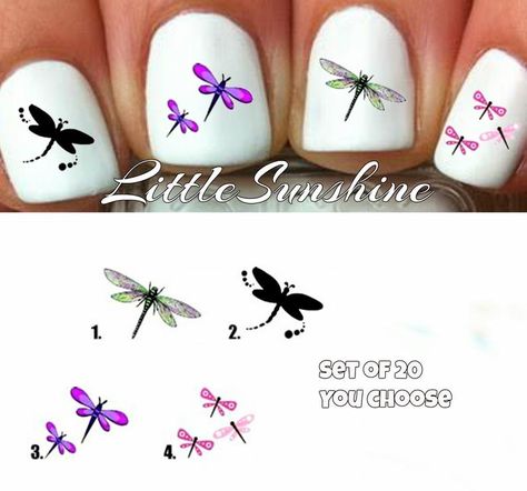 Nails Dragonfly, Nail Decal Template, Dragonfly Nail Art, Light Colored Nails, Bright Nail Art, Nail Store, Matte Nails Design, Gel Nail Kit, Pretty Nail Art Designs