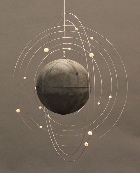 Orbiting mobile. Diy Lampe, Kinetic Sculpture, Sculpture Metal, Hanging Mobile, The Ceiling, Sacred Geometry, Solar System, Installation Art, Astronomy