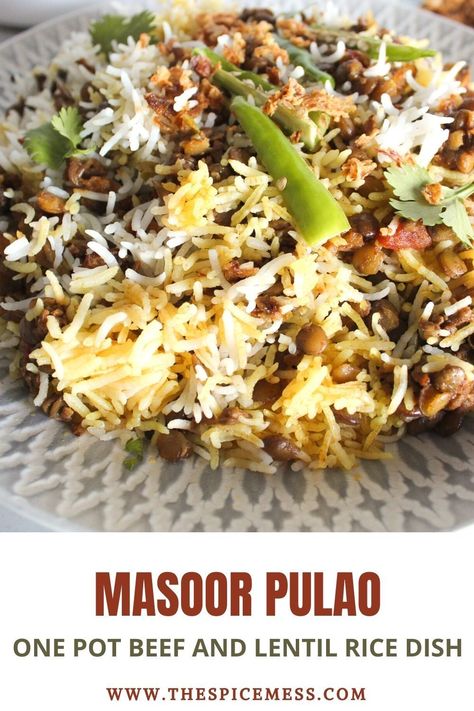 This Masoor Pulao Recipe is an elegant and easy pakistani rice pulao recipe for dinner at home or for your next dawat (pakistani dinner party). This Kheema masoor pulao is made with seasoned lentils and ground beef. The keema masoor pulao is a great alternative a traditional Indian rice dishes like biryani. Enjoy this keema masoor pulao as an indian main dish dinner with easy side dishes like raita! Seasoned Lentils, Pakistani Dinner, Beef And Lentil, Lentil Pilaf, Pakistani Rice, Easy Biryani Recipe, Rice Pulao, Beef Biryani, Easy Side Dishes