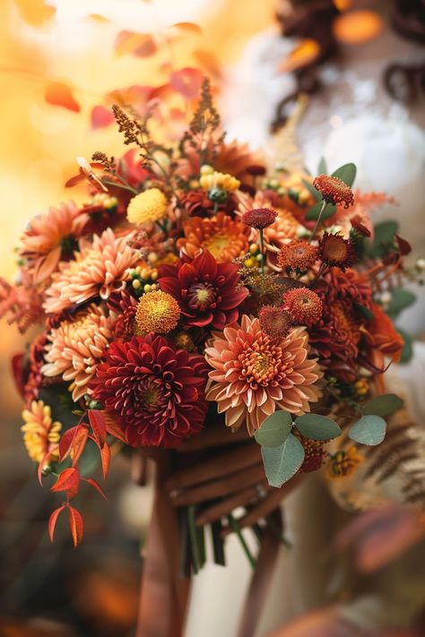 Mums And Sunflower Wedding, Fall Wedding Bouquets November, Autumn Wedding Flowers October, Autumn Wedding Style, Earthy Fall Wedding, Phoebe Wedding, Autumn Flower Bouquet, Autumn Wedding Flowers, Fire Wedding