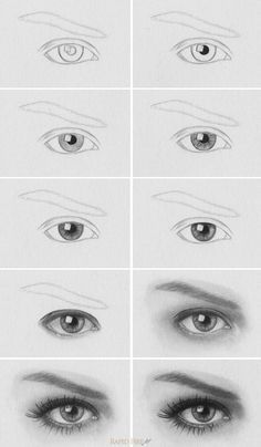 Tutorial: How to Draw Realistic Eyes  http://rapidfireart.com/2013/05/08/how-to-draw-eyes/ Draw An Eye, Realistic Eye Drawing, Eye Drawing Tutorials, Drawing Eyes, Drawing Hair, Realistic Eye, Drawing Faces, Lips Drawing, Sketchbook Pages