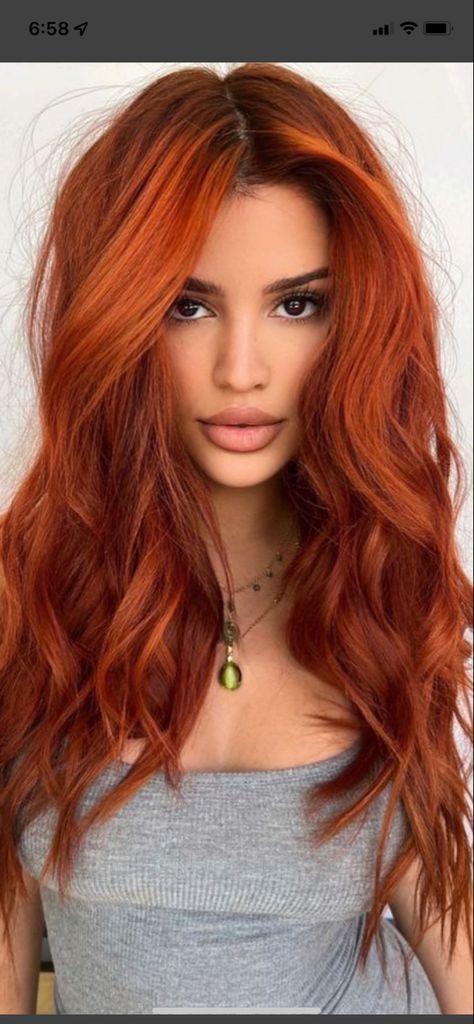 Red Hair 2023 Trends Women, Fashion Copper Hair, Trendy Red Hair Color, Ginger Red Balayage, Dimensional Orange Hair, Deep Ginger Hair With Highlights, Popular Hair 2023, Copper Hair For Brown Eyes, Copper Blonde Color Block