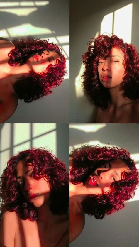 Sultry Scarlet: Elegant Hairstyles to Complement Your Red Hair Red Underdye Hair Curly, Red Short Curly Hair, Short Red Curly Hair, Short Curly Red Hair, Curly Hair Red, Pelo Color Borgoña, Red Hair Tips, Underdye Hair, Red Hair Looks