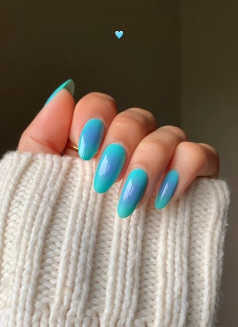 Nails Idea Blue, Almond Nails Cute, Blue Nails Almond, Aura Nails, Nails Cute, Colorful Nails, Nails Almond, Pretty Hands, Funky Nails