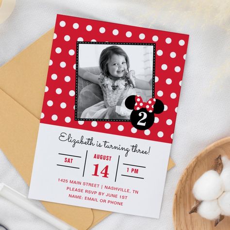 Hbd Ideas, Disney Birthday Invitations, Minnie Mouse Roja, Best Birthday Party Ideas, Mickey Mouse Birthday Invitations, Twodles Birthday, Party Games Birthday, Minnie Mouse Invitations, Minnie Mouse Red