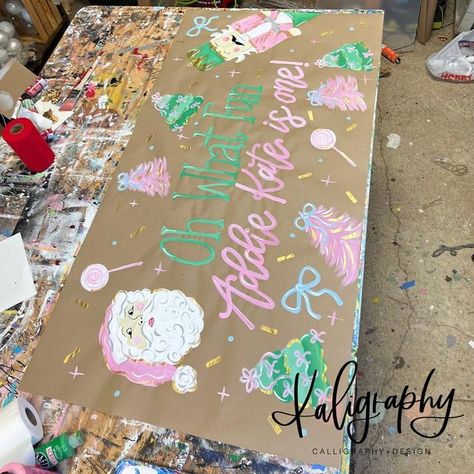 Holiday Banner Design, Brown Paper Banner Christmas, Christmas Butcher Paper Signs, Christmas Banner Painted, Painted Signs On Brown Paper, Painted Christmas Banner, Halloween Painted Banner, Christmas Painted Banner, Merry Christmas Banner Diy