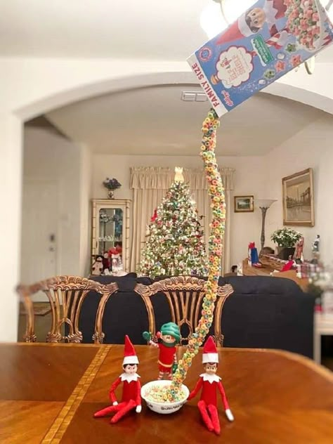 Elf Cereal, Elf Games, Pretty Christmas Decorations, Elf Magic, Awesome Elf On The Shelf Ideas, Elf On Shelf Ideas, Elf Activities, Xmas Elf, Elf Antics