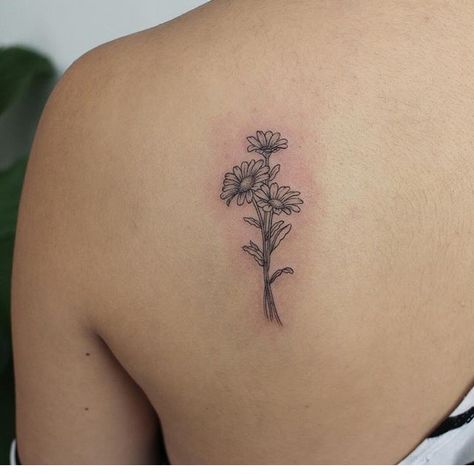 Daisy Bouquet Tattoo, Dainty Daisy Tattoo, April Flower Tattoo, Side Tats, Aster Flower Tattoo, Aster Tattoo, Aster Flower Tattoos, Daisy Tattoos, April Flower