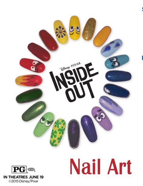 How are you feeling today? Do your nails tell? ** Coordinate Your Nails & Your Emotions With Disney's Inside Out Nail Art DIY * Do It Yourself Nail Design Idea from @4TheLoveOfFam Nail Puns, Minnie Nails, Inside Out Party Ideas, Realistic Fashion, Printable Party Decorations, Disney Inside Out, Nail Art Disney, Cupcake Toppers Printable, Nail Stuff