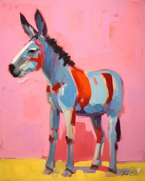 Steadfast Donkey - Giclee Fine Art Print on Heavy Fine Art Paper - Original Art by Tiffany Bohrer, Tipsy Artist | MakerPlace by Michaels Donkey Art, Painting Styles, Abstract Animal Art, Watercolor Gouache, Huntington Beach California, Modeling Paste, West Texas, Night Painting, Donkeys