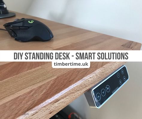 Home Office Butcher Block Desk, Diy Rising Desk, How To Build A Standing Desk, Standing Desk Makeover, Adjustable Desk Diy, Stand Up Desk Diy, Sit To Stand Desk, Homemade Standing Desk, Diy Sit Stand Desk