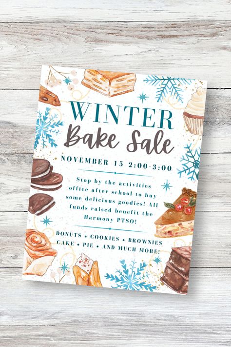 Christmas Holiday Bake Sale Flyer, Winter Bake Sale Editable Template, School Fundraiser, PTA Baking Sale, PTO Fundraiser, Church Bake Sale School Bake Sale Ideas, Holiday Bake Sale, Bake Sale Poster, Bake Sale Flyer, Holiday Baking Christmas, Sale Ideas, Nonprofit Fundraising, Winter Cake, Sale Flyer