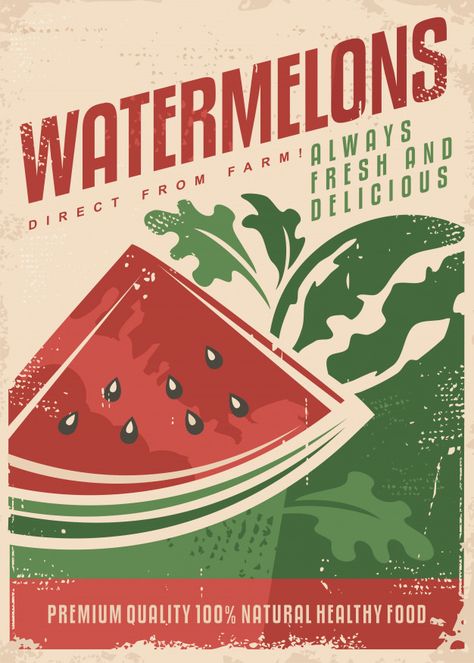 Retro Fruit Poster, Watermelon Poster, Vintage Fruit Crate Label, Fruit Poster, Fruit Labels, Fruit Crate Label, Retro Boutique, Raw Bar, Diy Scrapbook Album