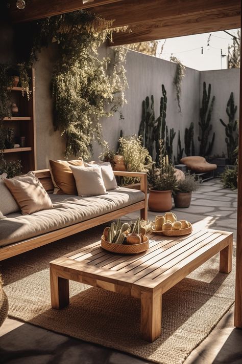 70+ Outdoor Oasis Ideas to Inspired your Backyard Decor - Days Inspired Desert Balcony Ideas, Deck Inspo Outdoor Spaces, Desert Oasis Backyard, Relaxing Backyard, Boho Patio, Small Patio Garden, Boho Outdoor, Backyard Spaces, Outdoor Oasis