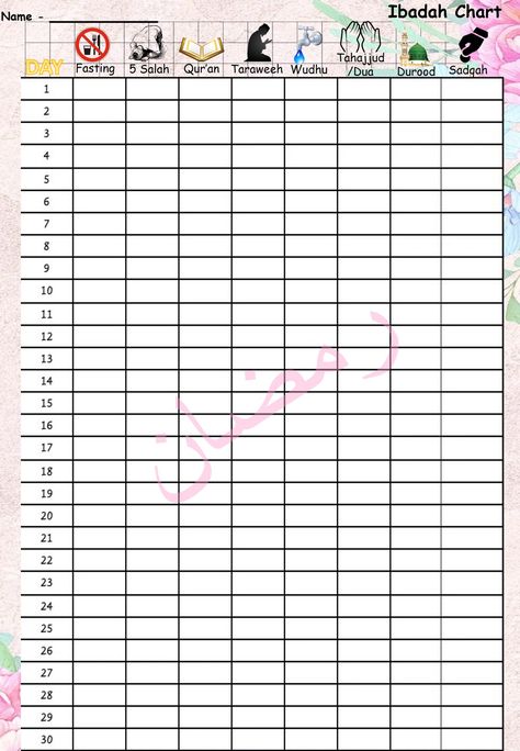 Ibadah chart for Ramadan, رمضان Print out this & stay on track. Ramadan Chart, Ramadan Drawing, Free Printable Bingo Cards, Ramadan Tips, Wallpaper Estetika, Bingo Cards Printable, Emoji Pictures, For Ramadan, Behaviour Chart