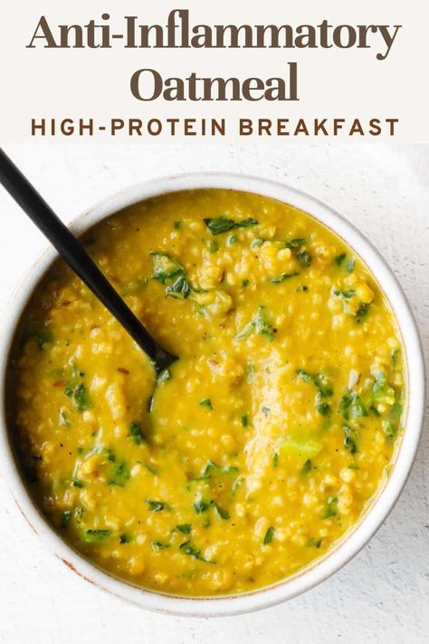 High-Protein Savory Oatmeal Breakfast Ideas Oatmeal Bowls, Savory Oats Recipes Breakfast, How To Make Protein Oatmeal, Healthy High Protein Savory Breakfast, Healthy Savory Oatmeal, High Protein High Fiber Breakfast Ideas, High Protein Savoury Breakfast, Savoury Oatmeal Breakfast, Vegan Breakfast Soup