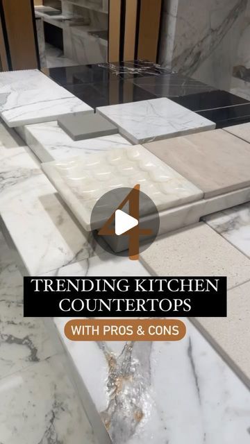 PalakSahni : An Architect & Interior Designer on Instagram: "TRENDING KITCHEN COUNTERTOPS ☝🏼✨ Confused which one to go for, We are here to tell you 👇🏼  1. Granite Pros- Cost effective, Durable, Low maintenance  Cons- Porous . 2. Quartz Pros- Non-Porous, Scratch Stain Resistant, Durable, Low maintenance  Cons- Expensive , Man made . 3. Nano White Marble Pros- Cost effective, Aesthetic Cons- High Maintenance . 4. Wooden Laminate  Pros- Aesthetic  Cons- High Maintenance, Scratch prone  Our personal favourite is Quartz ✨" Laminate Granite Countertops, Trending Kitchen Countertops, White Laminate Kitchen, Quartz Kitchen Countertops White, White Granite Countertops Kitchen, Wooden Laminate, White Granite Countertops, House Facades, Quartz Kitchen Countertops