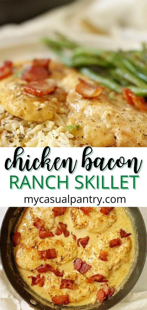 Chicken Breast With Bacon, Quick Chicken Dinner, Can Chicken Recipes, Skillet Dinner Recipes, Ranch Chicken Recipes, Easy Skillet Meals, Chicken Skillet Recipes, Chicken Bacon Ranch, Ranch Chicken