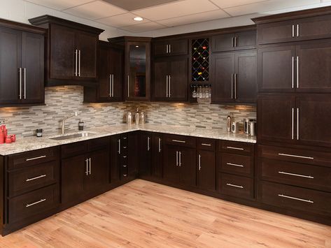 Kitchen Cabinets by Supplier Dark And Light Kitchen, Home Depot Countertops, Kitchen Remodel Dark Cabinets, The Hobbit House, Shaker Style Kitchen Cabinets, Espresso Kitchen Cabinets, Best Kitchen Ideas, Espresso Cabinets, Espresso Kitchen