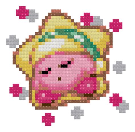 Sleepy Kirby Free Cross Stitch Pattern | Sirithre on Patreon Kirby Cross Stitch Pattern Free, Kirby Grid Pattern, Kirby Cross Stitch Pattern, Kirby Pixel Art Grid, Kawaii Cross Stitch Pattern Free, Cute Cross Stitch Patterns Free, Kirby Perler Bead Patterns, Sanrio Cross Stitch, Pixel Art Kirby