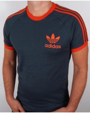 Adidas Originals Retro 3 Stripes T-shirt Navy-Orange Retro T Shirts, Adidas Og, Adidas Crop Top, Men's Adidas (men), 80s Tees, Adidas Retro, University Outfit, Retro 3, Mens Outdoor Jackets