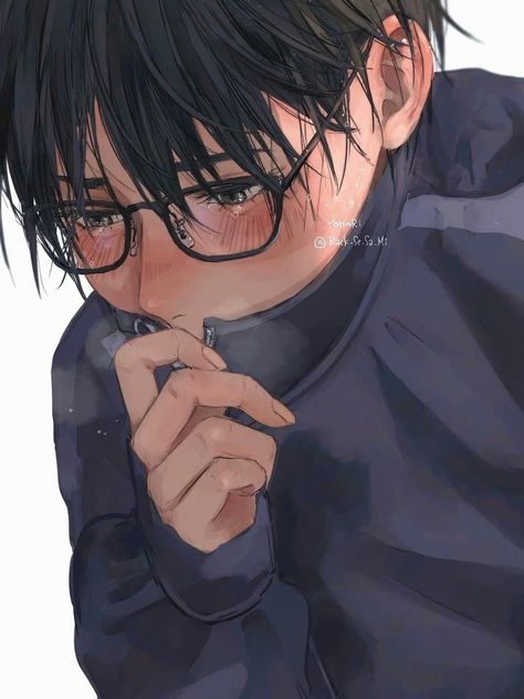 Anime Boy With Glasses Drawing, Nerd Boy Drawing, Anime Nerd Boy, Chubby Anime Guy, Chubby Boy Art, Herobrine Wallpaper, Anime Glasses Boy, Manga Watercolor, Shy Boy