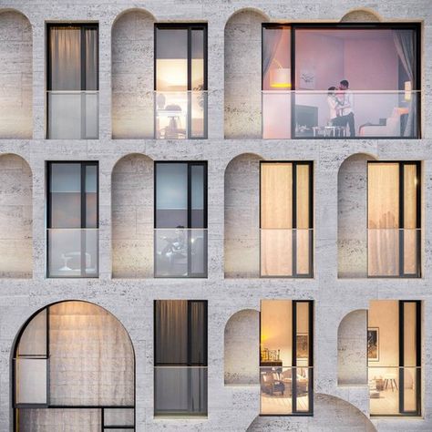 Kleinewelt Designs a Carved Mixed-Use Housing Block for Moscow,Allegoria Mosca. Image Courtesy of Kleinewelt Architekten Facade Architecture Design, Arch Architecture, Brick Architecture, Brick Facade, Building Facade, Mixed Use, Architecture Exterior, Facade Architecture, Facade Design