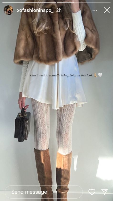 Outfits Over 40 Winter, Winter Stockings Outfit, White Dress With Tights, Gold Christmas Outfit, Brunch Outfit Winter Dressy, Dinner Outfits For Women, Outfits Over 40, Dinner Outfits Summer, Thanksgiving Fits