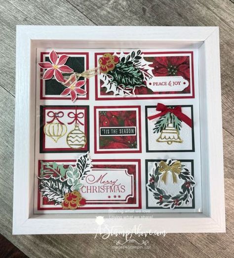 Scrapbook Stamping, Christmas Sampler, Frames Diy Crafts, Box Frame Art, Christmas Shadow Boxes, Scrapbooking Stamps, Youtube Live, Stampin Up Christmas, Neighbor Gifts