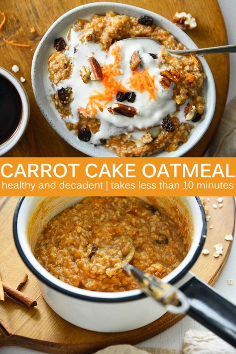 Oatmeal Recipes Carrot Cake, Dessert Oatmeal Bowl, Unique Oatmeal Recipes, Oatmeal For Lunch Recipes, Carrot Cake Overnight Oatmeal, Carrot Cake Oatmeal Cups, Carrot Cake Protein Oatmeal, Fun Oatmeal Recipes, Oatmeal Carrot Breakfast Cake