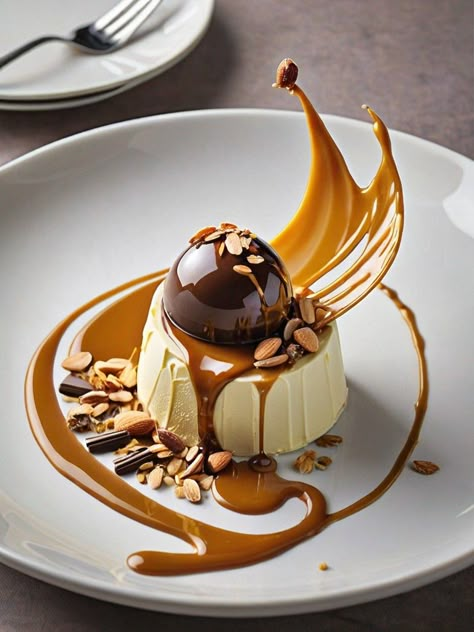 The Exquisite Symphony of Art and Flavor: A Masterpiece Dessert | aulivin.com Dessert Presentation Ideas, Dessert Plating Ideas, Gourmet Desserts Presentation, Fancy Desserts Presentation, Food Plating Design, Mascarpone Ice Cream, Almond Brittle, Creative Dessert Recipes, Fine Dining Desserts