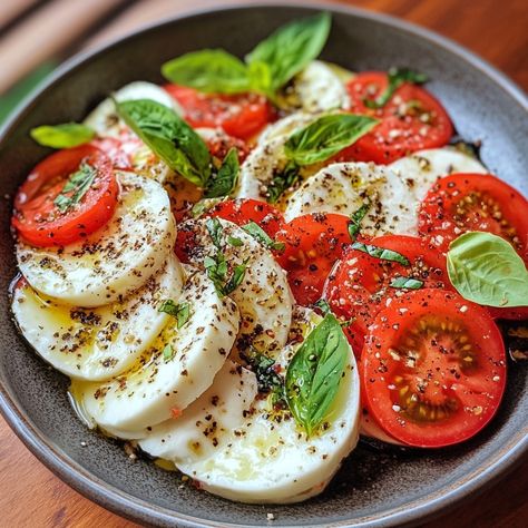 --- 🍅🥗 *Caprese Salad Recipe* 🥗🍅 Refreshing and full of flavor, Caprese Salad is a must-have in Italian cuisine! Here's how to prepare it: *Ingredients :* - Ripe tomatoes - Fresh mozzarella - Fresh basil - Extra virgin olive oil - Salt and pepper *Instructions :* 1. Cut the tomatoes and mozzarella into slices. 2. Arrange them alternately on a dish. 3. Add basil leaves between the slices. 4. Drizzle with olive oil, then season with salt and pepper. 5. Serve chilled and enjoy! Enjoy your f... Italian Mozzarella And Tomatoes, Tomato And Mozzarella Salad, Italian Caprese Salad, Cooked Shrimp Recipes, Tomatoes And Mozzarella, Salad Recipes Lunch, Caprese Salad Recipe, Healthy Italian, Healthy Food Dishes