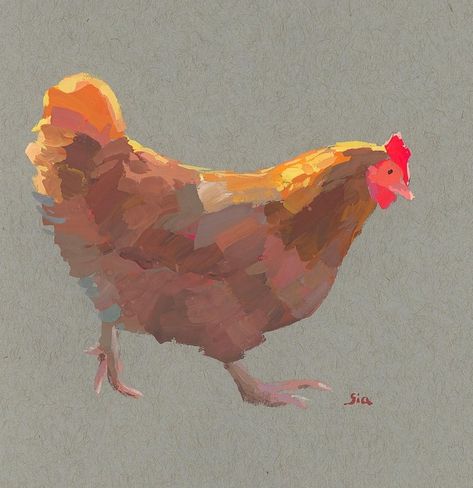 Chicken Gouache, Goach Painting, Gouache Card, Gouache Character, Bird Gouache, Gouache Animals, Guache Art Gouache Painting, Chicken Sketch, Intermediate Painting