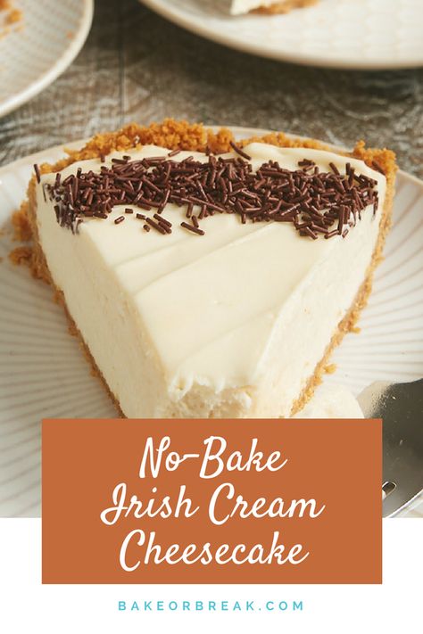 This No-Bake Irish Cream Cheesecake offers a simple twist on a classic no-bake cheesecake recipe. The flavor of Irish cream really comes through for an absolutely fantastic cheesecake! - Bake or Break #nobakecheesecake #irishcream #nobakedessert Healthy Cheesecake, Baked Cheesecake Recipe, Delicious Clean Eating, Salty Cake, No Bake Cheesecake, Coconut Cake, Irish Cream, Irish Recipes, Savoury Cake