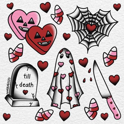 Tattoo Filler, Spooky Tattoos, Tattoo Flash Sheet, Traditional Tattoo Art, Tattoo Portfolio, Poke Tattoo, Traditional Tattoo Flash, My Funny Valentine, Halloween Tattoos